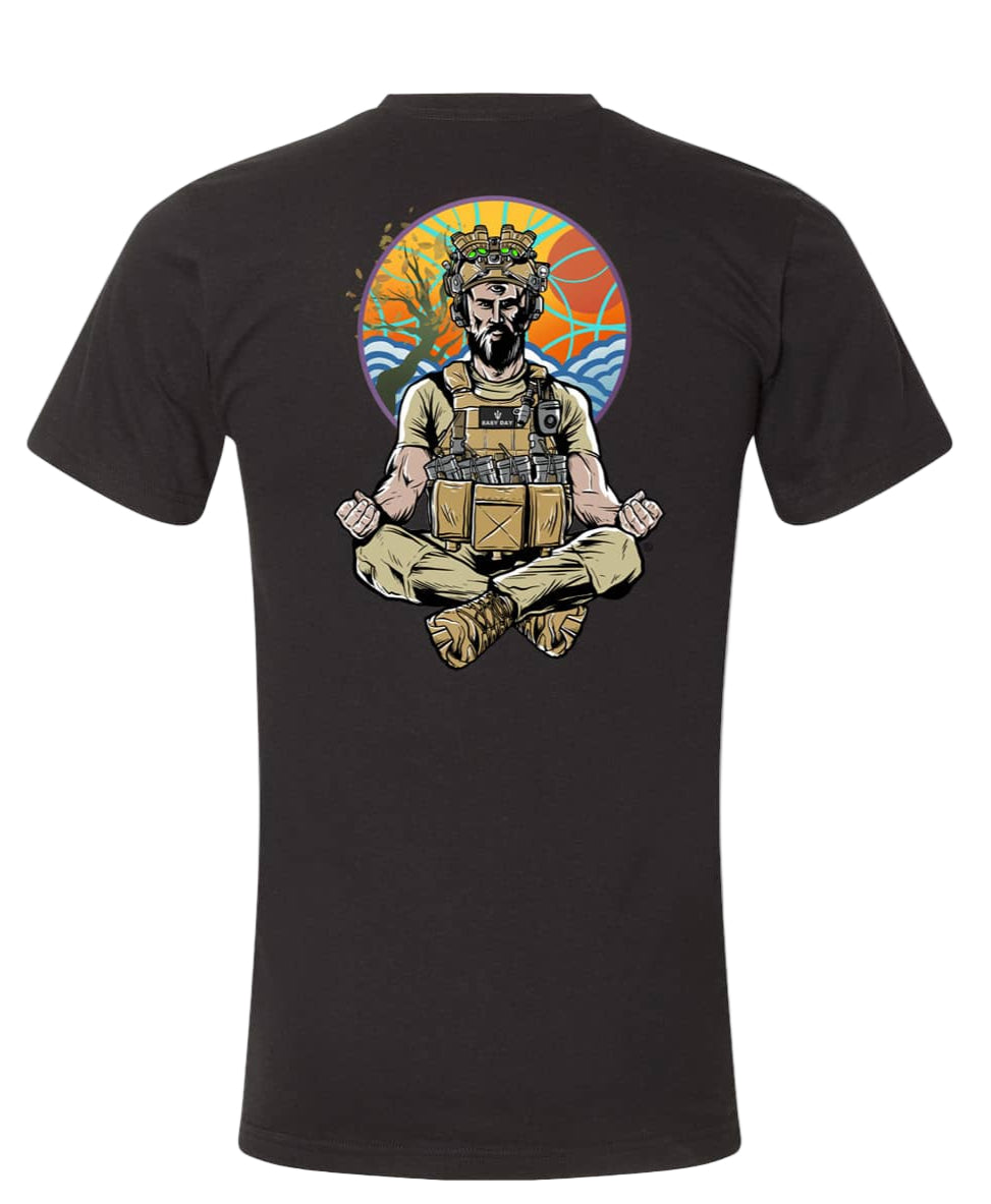 EASY DAY® Zen Operator short-sleeve tee — black shirt with meditating operator back graphic