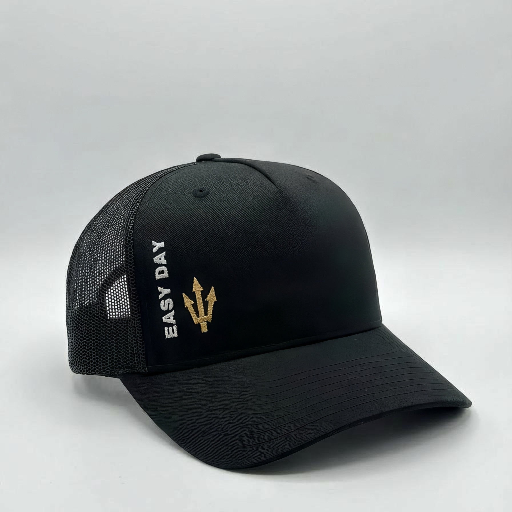 Black cap with 'Easy Day' text and logo on a light gray background